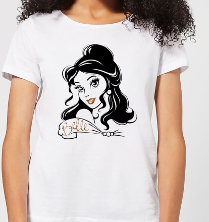 Disney Beauty And The Beast Princess Belle Sparkle Women's T-Shirt - White - XL
