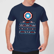 Marvel Avengers Captain America Pixel Art Herren Christmas T-Shirt - Navy Blau - S