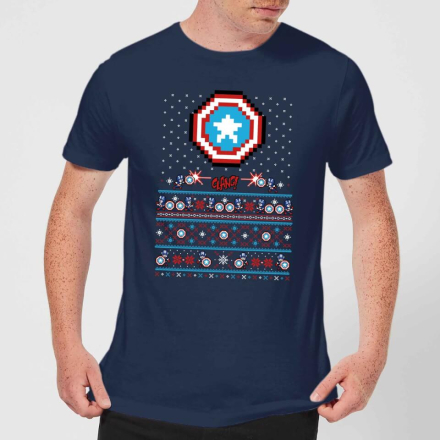 Marvel Avengers Captain America Pixel Art Herren Christmas T-Shirt - Navy Blau - M