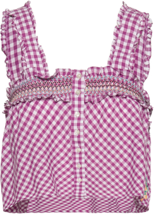 Adalhia Gingham Smock Top Crop Tops Sleeveless Crop Tops Lilla French Connection*Betinget Tilbud