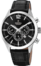 Festina F20542/5 Horloge Timeless Chronograph staal-leder zilverkleurig-zwart 43,5 mm
