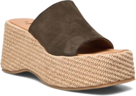 Rattan Slip-On Shoes Summer Shoes Platform Sandals Beige Apair