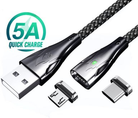 Magnetisk ladekabel USB-C - 2 meter (Farge: Svart)