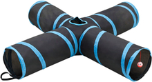 vidaXL Kattetunnel 4-veis svart og blå 132 cm polyester