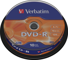 Verbatim DVD-R, 16x, 4,7 GB/120 min, 10-pakkaus, spindle, AZO