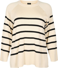 Mcherry, L/S, Stripe Pullover Tops Knitwear Jumpers Cream Zizzi