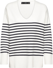 Over D V-Neck Sweater Tops Knitwear Jumpers White Mango