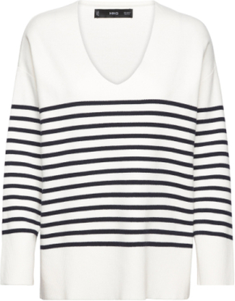 Over D V-Neck Sweater Tops Knitwear Jumpers White Mango