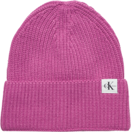 Monogram Rib Beanie Accessories Headwear Hats Beanie Pink Calvin Klein