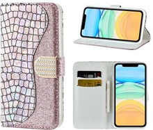 Crocodile Texture Glittery Powder Splicing Wallet Leather Cell Phone Case with Stand for iPhone 11
