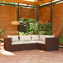 vidaXL Loungegrupp för trädgården med dynor 4 delar konstrotting brun
