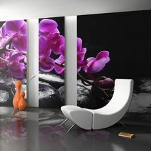 Fototapet - Afslappende øjeblik: orkidé blomst og sten 450 x 270 cm