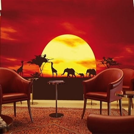 Fototapet Afrikas savanne ved solnedgang