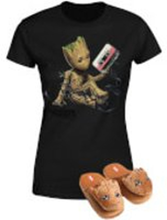 Marvel Guardians Of The Galaxy Groot T-Shirt & Slippers Bundle - L/XL Slippers - Men's - S