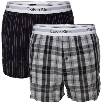 Calvin Klein Kalsonger 2P Modern Cotton Woven Slim Fit Boxer Svart mönstrad vävd bomull X-Large Herr