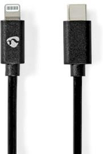Nedis Lightning Kabel | USB 2.0 | Apple Lightning, 8-stifts | USB-C- Hane | 480 Mbps | Nickelplaterad | 1.00 m | Rund | PVC | Svart | Kuvert
