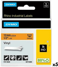 Laminerat Band till Etikettskrivare Rhino Dymo ID1-12 12 x 5,5 mm Svart Orange Vinyl Självhäftande (5 antal)