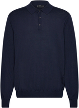 100% Merino Wool Long- Sleeved Polo Shirt Tops Knitwear Long Sleeve Knitted Polos Navy Mango