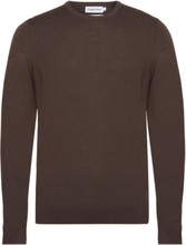 Superior Wool Crew Neck Sweater Tops Knitwear Round Necks Brown Calvin Klein