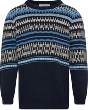 "Jacquard Knit Cotton Crew Knit - Go Tops Knitwear Pullovers Multi/patterned Knowledge Cotton Apparel"