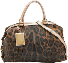 Leopard Print Coated Canvas and Leather Satchel