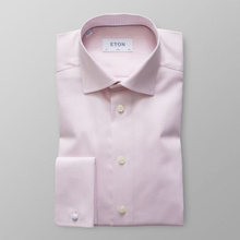 Eton Contemporary fit Rosa mikromönstrad skjorta – Dubbel manschett