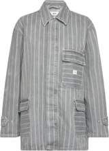 Grey Stripe Denim Johnny Jacket Tops Shirts Denim Shirts Grey Mads Nørgaard