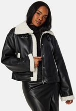 Pieces Janelle Short PU Jacket W Fake Fur Black Detail:Birch f XL