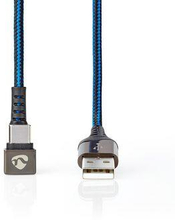 Nedis USB-kabel | USB 2.0 | USB-A Hane | USB-C- Hane | 480 Mbps | Guldplaterad | 2.00 m | Rund | Flätad / Nylon | Blå / Svart | Kartong med täckt fönster