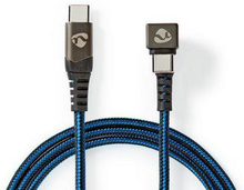 Nedis USB-kabel | USB 2.0 | USB-C- Hane | USB-C- Hane | 480 Mbps | Guldplaterad | 1.00 m | Rund | Flätad / Nylon | Blå / Svart | Kartong med täckt fönster