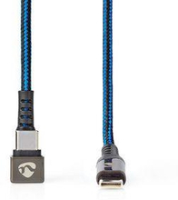 Nedis USB-kabel | USB 2.0 | USB-C- Hane | USB-C- Hane | 480 Mbps | Guldplaterad | 2.00 m | Rund | Flätad / Nylon | Blå / Svart | Kartong med täckt fönster