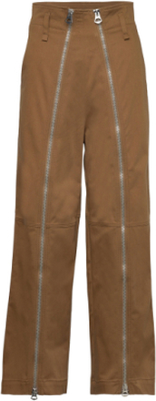 Zip-Detail Trousers Bottoms Trousers Wide Leg Brown Hope
