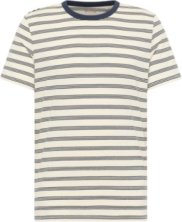 Style Alex C Stripe T-shirts Short-sleeved Hvit MUSTANG*Betinget Tilbud