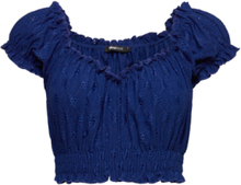 Ruby Top Tops Crop Tops Short-sleeved Crop Tops Blue Gina Tricot