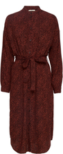 Patterned Dress With A Belt, Lenzing™ Ecovero™ Knälång Klänning Brown Esprit Casual