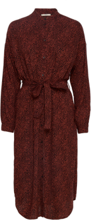 Patterned Dress With A Belt, Lenzing™ Ecovero™ Knælang Kjole Brown Esprit Casual
