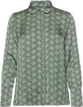Patterned Blouse In A Satin Finish Langermet Skjorte Grønn Esprit Collection*Betinget Tilbud