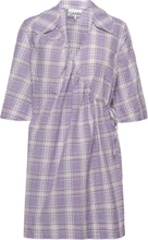 Seersucker Check Mini Wrap Dress Kort Klänning Purple Ganni