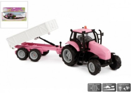 Kids Globe traktor med trailer pink 30 cm lang