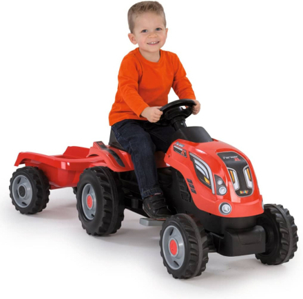 Smoby Trattore Cavalcabile per Bambini con Rimorchio Farmer XL Rosso