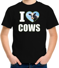 I love cows t-shirt met dieren foto van een koe zwart voor kinderen