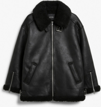 Oversized faux leather aviator jacket - Black