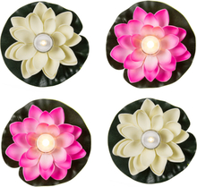 Setje van 8x stuks decoratie waterlelies met LED-licht 13 cm wit/roze