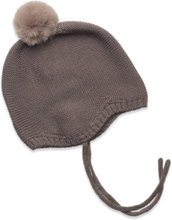 Bonnet Wool Knit W. Pompom Accessories Headwear Hats Baby Hats Brun Huttelihut*Betinget Tilbud