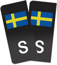 S-Märke Svenska Flaggan Nummerskylt Svart/Vit