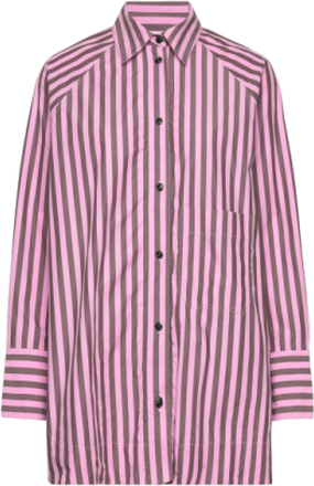 Stripe Cotton Over Raglan Shirt Tops Shirts Long-sleeved Multi/patterned Ganni