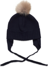 Bonnet Wool Knit Alpaca Pompom Accessories Headwear Hats Winter Hats Marineblå Huttelihut*Betinget Tilbud