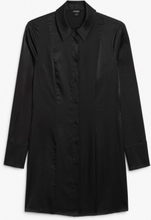 Long sleeved satin shift dress - Black