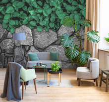 Bladeren en stenen fotobehang woonkamer