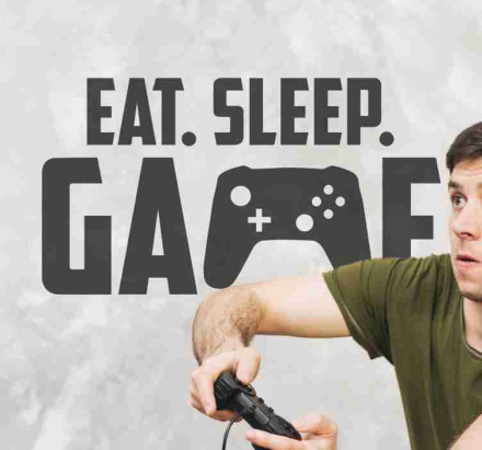 Muurstickers games Jeugdige gamer eet slaap en speel